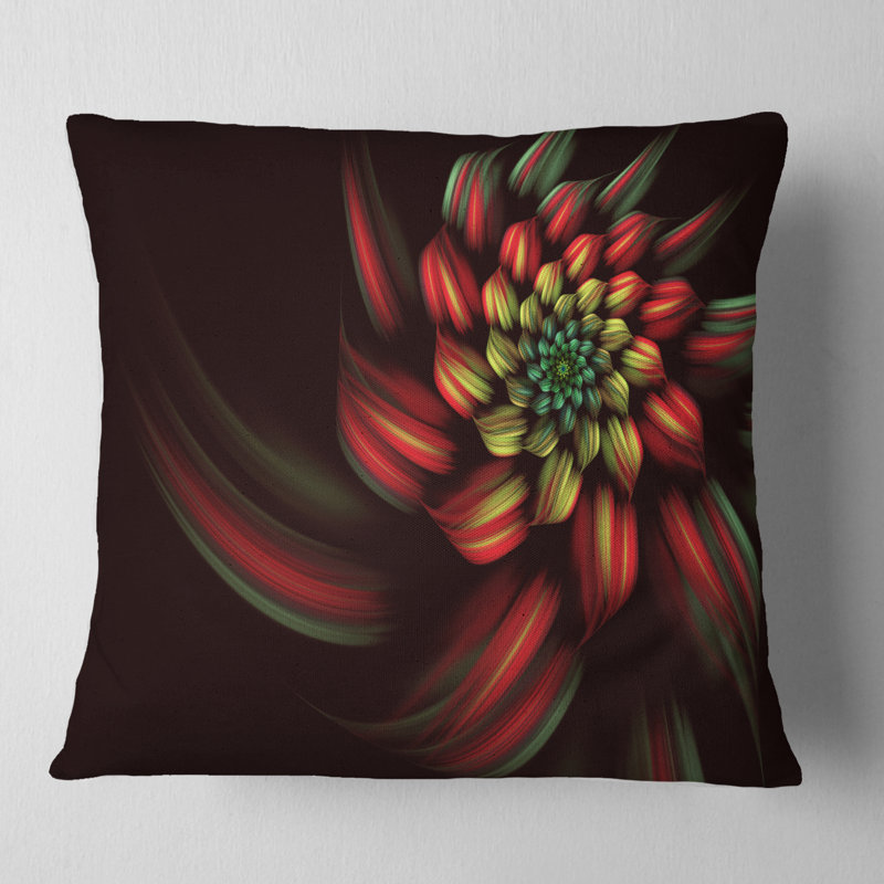 Coussin imprimé floral rouge, 18 po x 18 po, Coussin décoratif