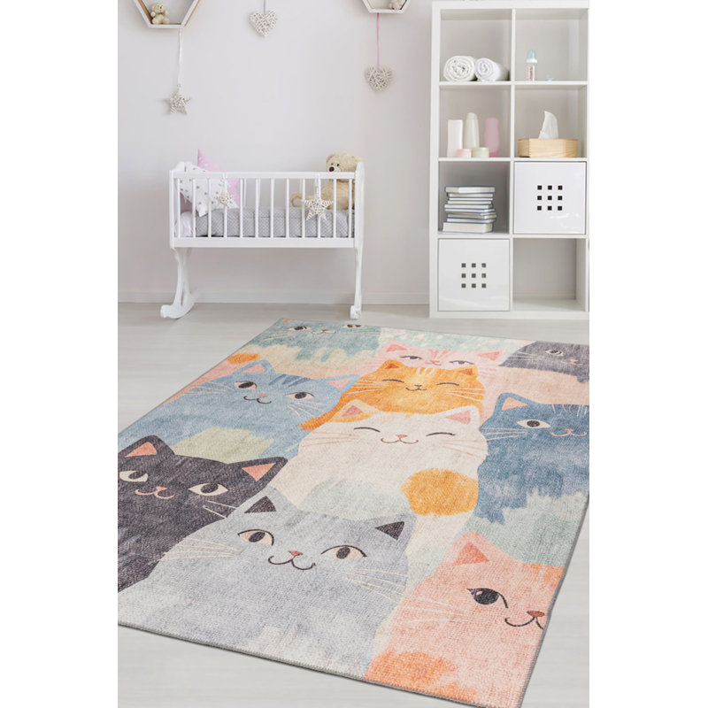 Green Animal Print Cute Kites Kids Woven Base Decorative Carpet, Square 7'7"