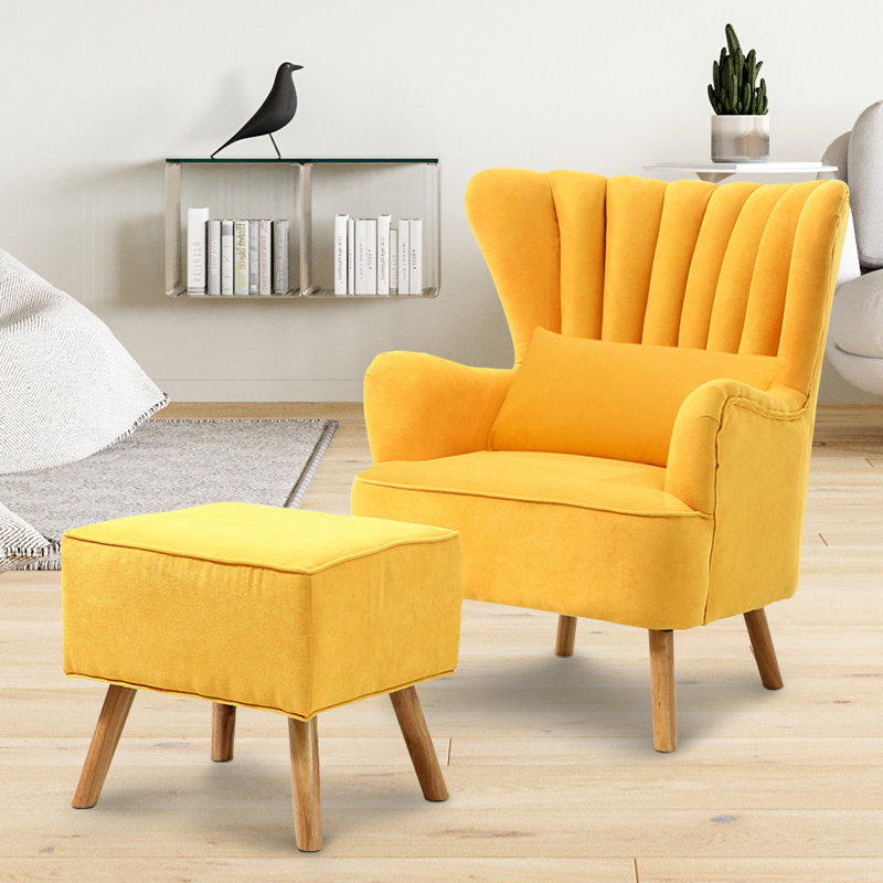 Sofa with cushion footstool, Yellow