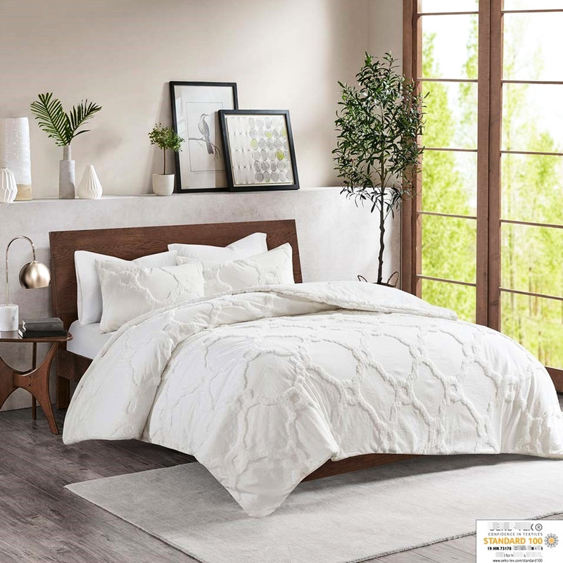 3 Piece Chenille Comforter Full/Queen - Geometric Design, , Soft Texture Cotton Full/Queen, ,
