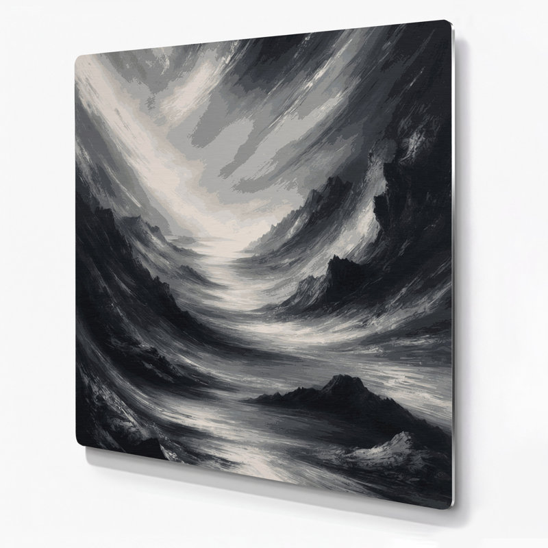 Abstrait paysage 80, art mural en métal noir, H 12 po x l 12 po