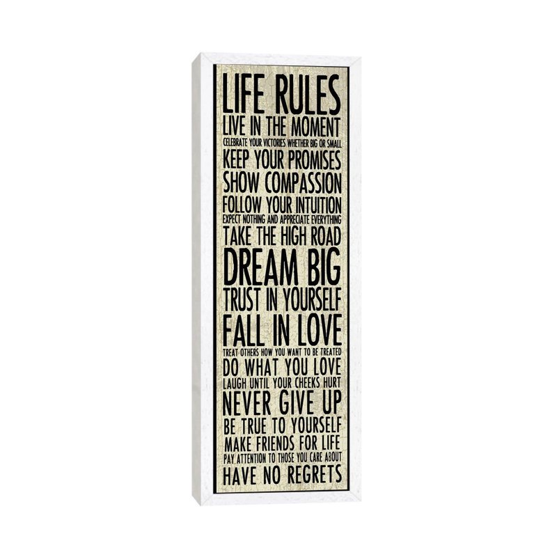 Life Rules by Erin Clark - Single Picture Frame Panoramic Print on Canvas, 121.92 cm H x 40.64 cm W, White Framed