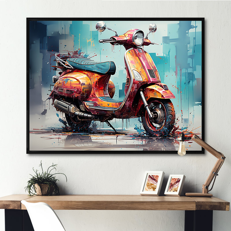 Graffiti Scooter Delight I sur impression sur toile, Cadre flottant noir, H 34 po x l 44 po x P 1,5 po