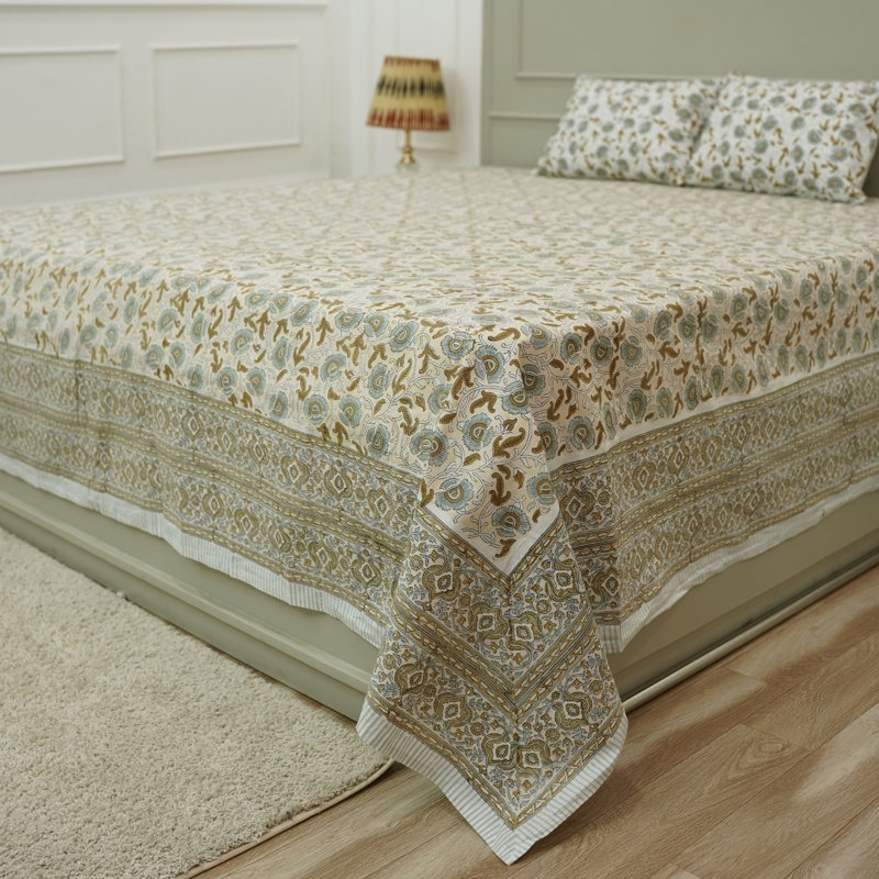 Fabdivine Pure Cotton Bedsheet Set – Handmade Bedsheet with Matching Pillow Covers – Premium Bedding, Vasundhara,