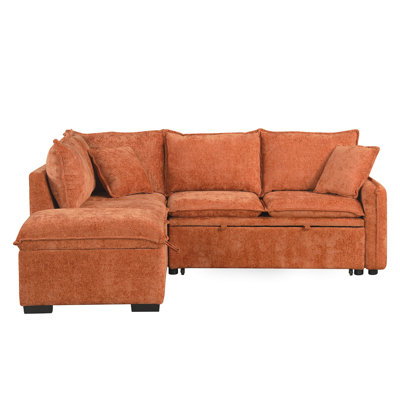 82.67"Convertible Sofa Bed Sectional Sofa Sleeper L-Shaped Sofa With A Storage Ottoman,Two Pillows, Two Power Sockets And Two USB Ports For Living Room, Orange