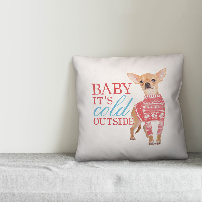  Chihuahua Christmas Sweater Throw Pillow, 16" x 16"
