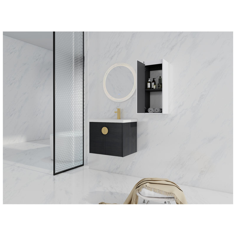 Meuble-lavabo mural 24 po avec lavabo en céramique et armoire d'appoint en châtaignier noir 24 po, 24"