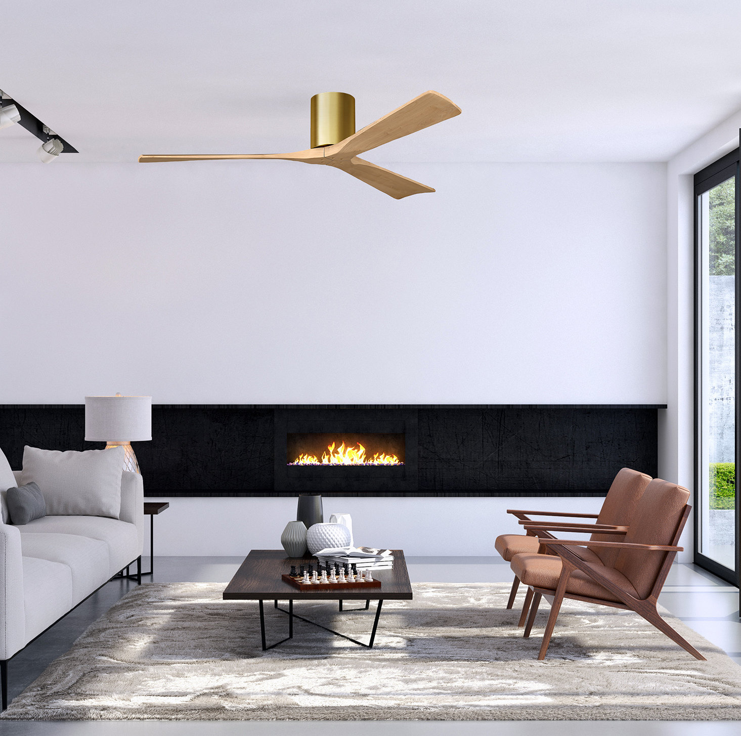 Olivier Ceiling Fan, Brushed Brass, 60", Light Maple Tone