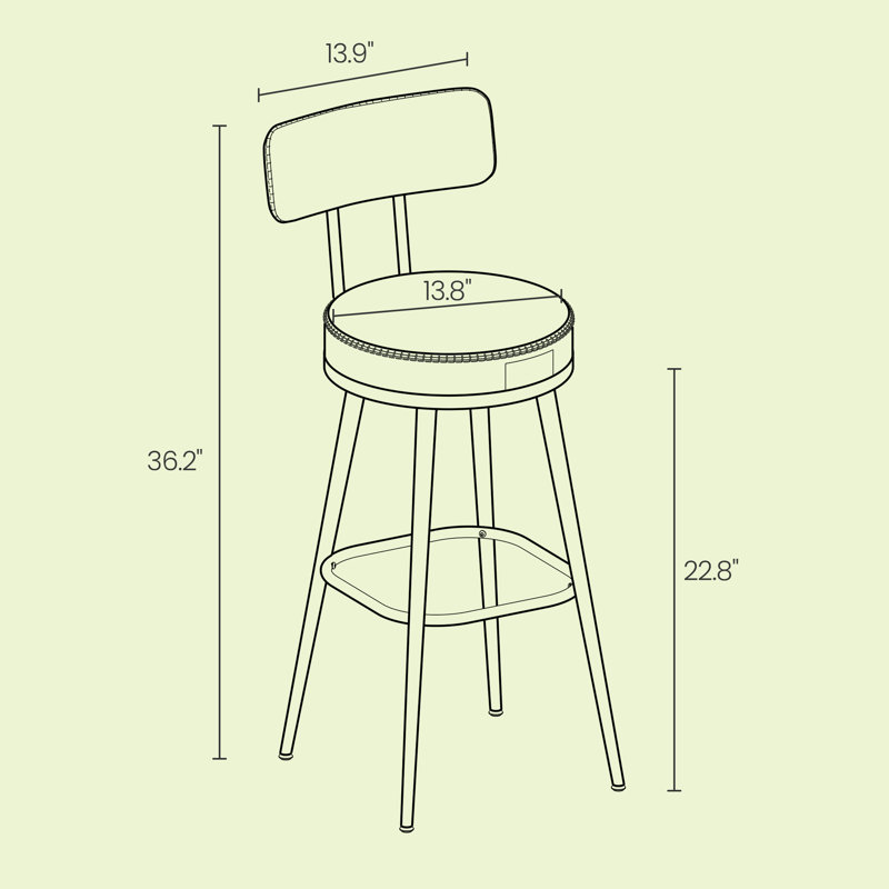 Angelleah Stools with Back, Synthetic Leather, Green, Counter Stool (25.6" Seat Height)