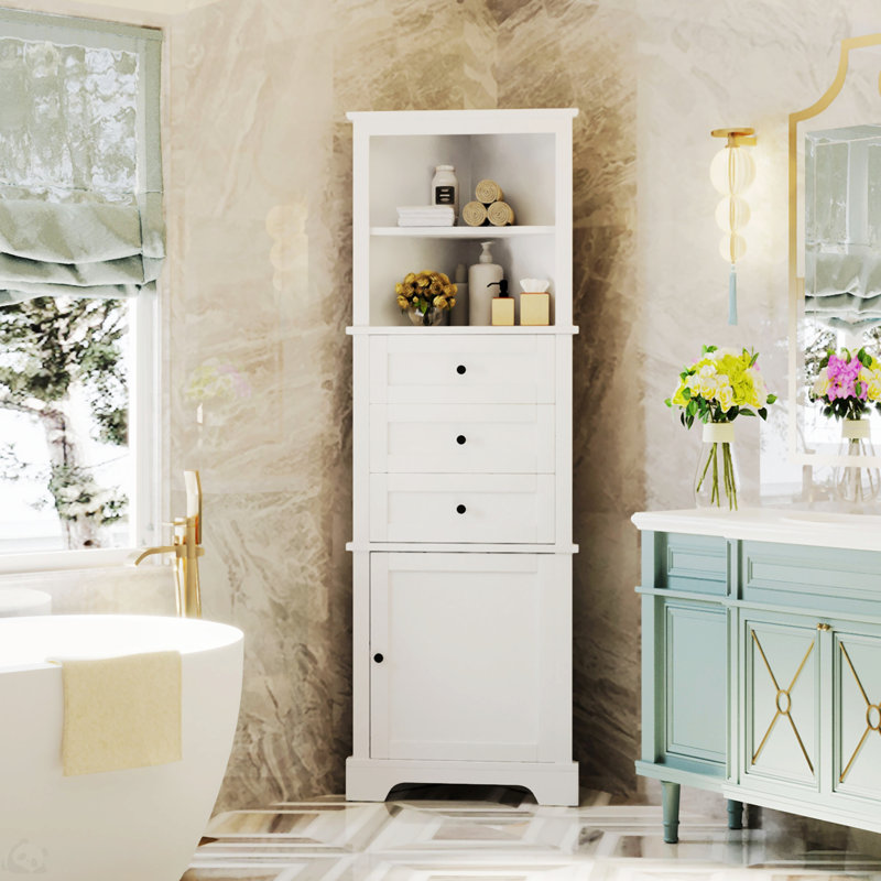 Anegada Freestanding Bathroom Cabinet,Tall Storage Cabinet with 3 Drawers and Adjustable Shelves, White
