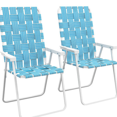 2 Patio Folding Chairs, Blue Compelling Outdoor Seating. Suited For Camping, Garden, Pool, Beach, Backyard Of 2 Classic Camping Chairs Outdoors. Portable Lawn Beach. Armrest With Robust Construction