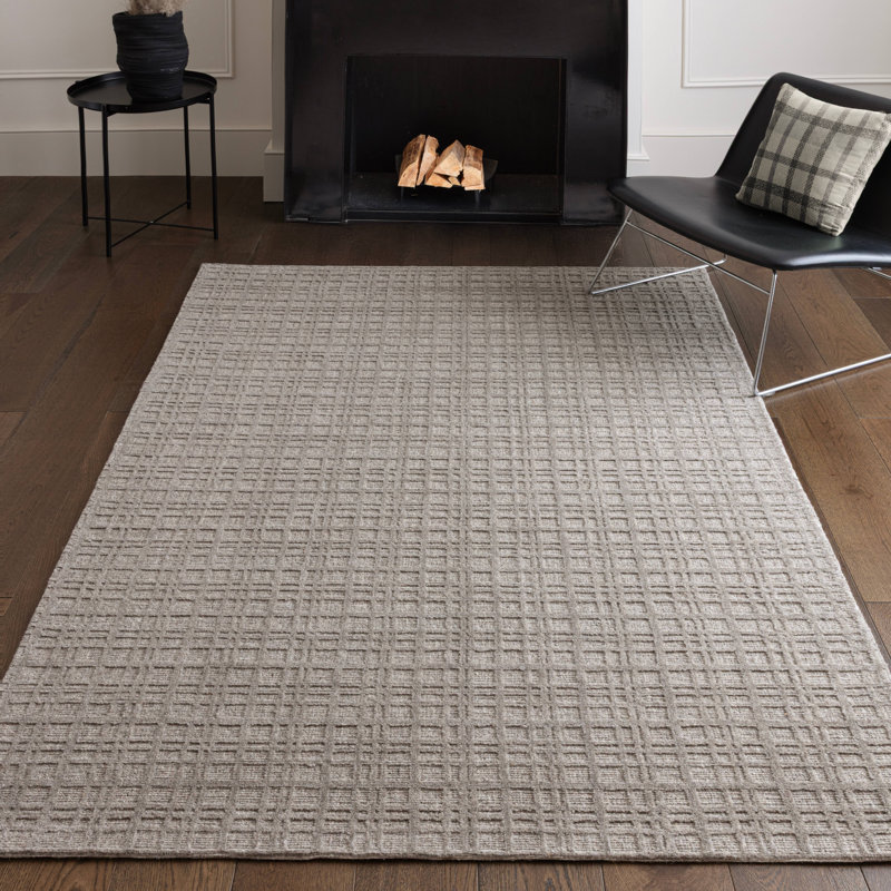 Beltsville Chequered Wool Hand Woven Area Rug, Grey, Rectangle 160 x 230 cm