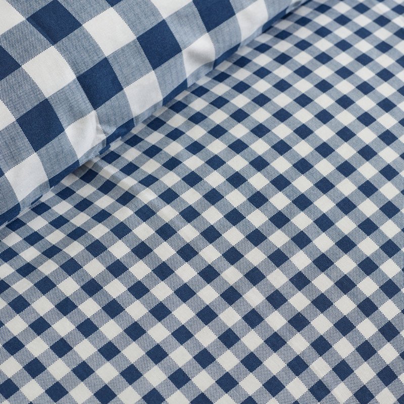 Bamford Gingham Check Reversible Duvet Cover Set, Navy Blue, King