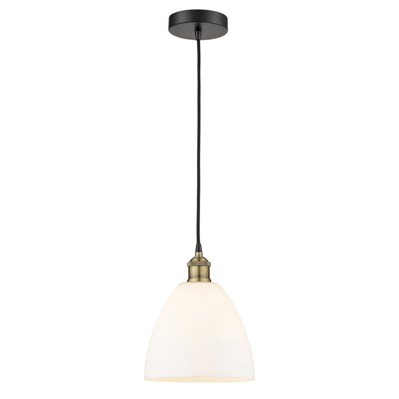 Luminaire suspendu conique à 1 lumière Bluford, Blanc mat, H 12,25 po x l 9 po x P 9 po, Laiton antique noir