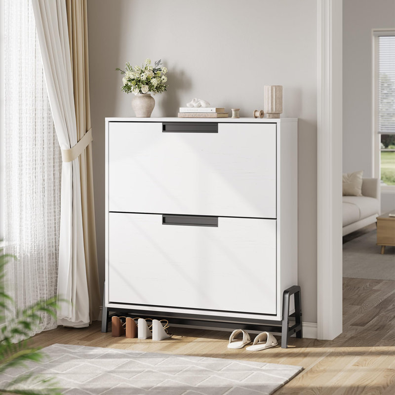 Armoire à chaussures avec 2 tiroirs rabattables Solution de rangement cachée pour le couloir d'entrée ou le salon Tablettes réglables 9 5 \