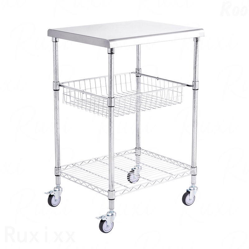 3-Tier Utility Cart Rolling Cart On Wheels 24"X20"X36.6" 470 Lbs 6 Hooks