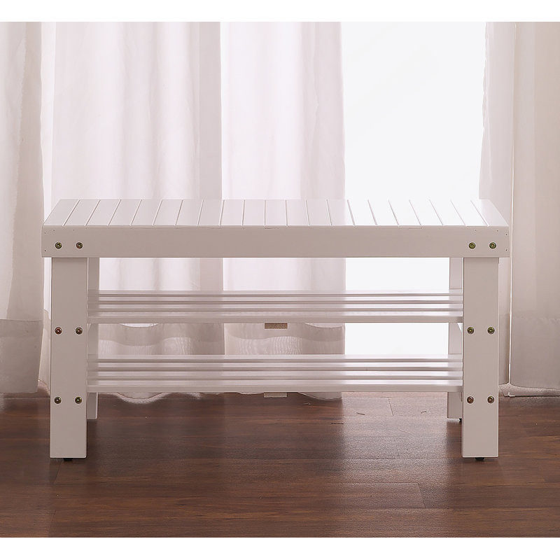 Quality Solid Wood Shoe Bench, White Finish, White