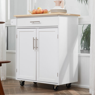 Îlot de cuisine avec chariot, tiroir, armoire de rangement et porte-serviettes