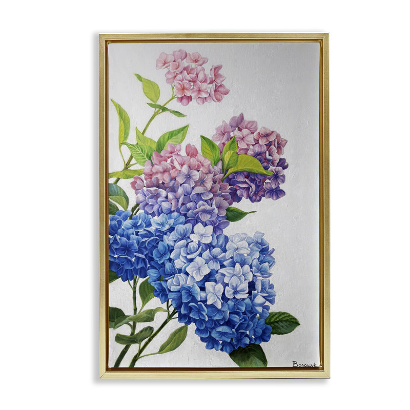 Toile flottante détaillée avec hydrangées dégradées encadrées par Myroslava Voloschuk, H 25 po x l 17 po
