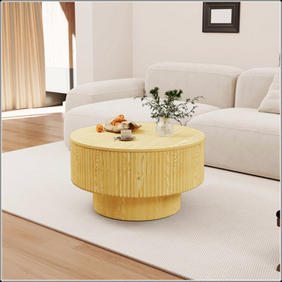 Table basse circulaire moderne en MDF avec design rayé et rangement, parfaite pour la maison et la cuisine