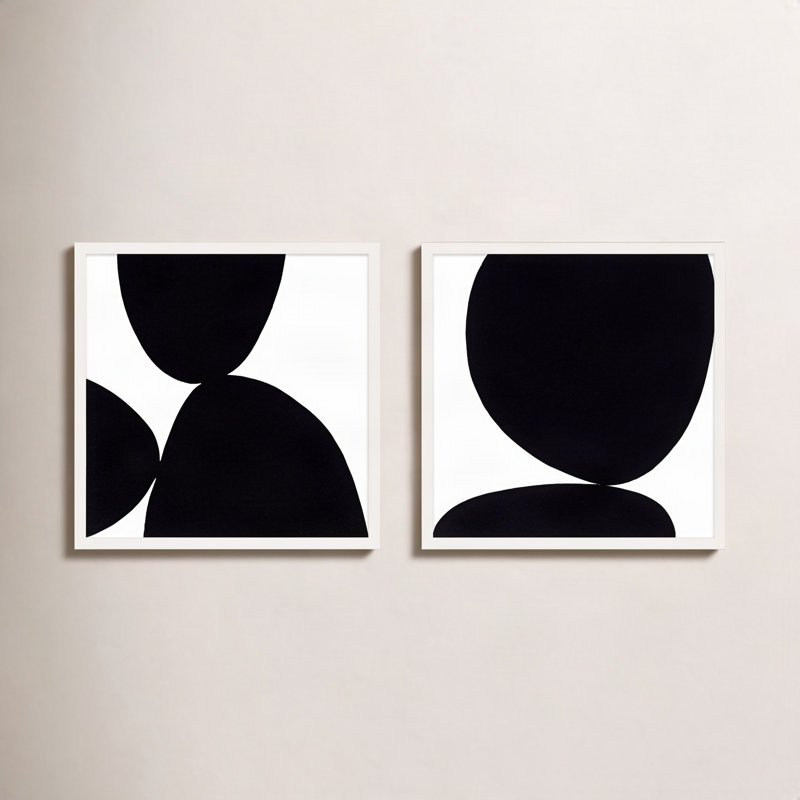 Black Ink Painting by Lee Lessem, 24" H x 24" W x 1.25" D, White Framed