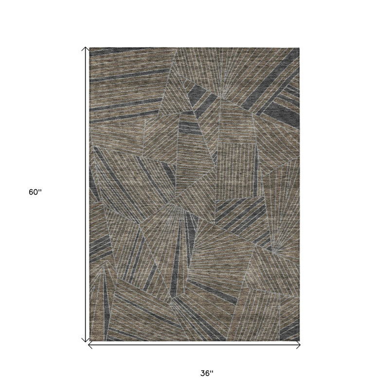 Tapis intérieur / extérieur brun lavable géométrique 3 pi x 5 pi