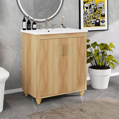 Meuble-lavabo de 30 po avec lavabo en céramique, armoire de rangement en bois avec 1 tiroir et 2 portes, supports de rangement