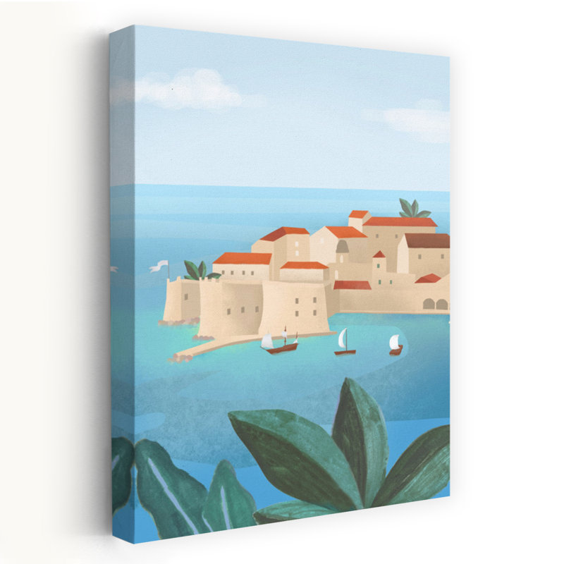 Impression d'art mural de ville abstraite colorée de la ville de DUBROVNIC, H 36 po x l 24 po