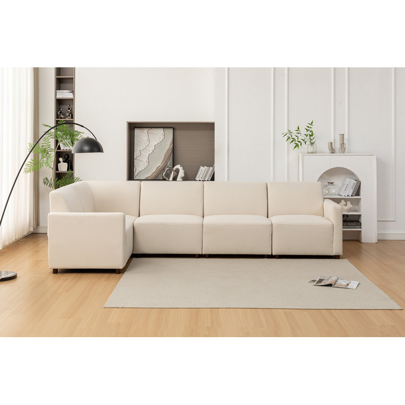 Canapé modulaire 5 pièces Mckee - Tissu de performance naturel avec polyester recyclé, Polyester beige