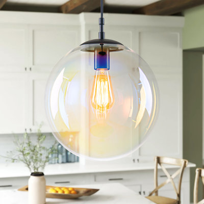1-Light Iridescent Glass Globe Pendant Light  for Dining Room