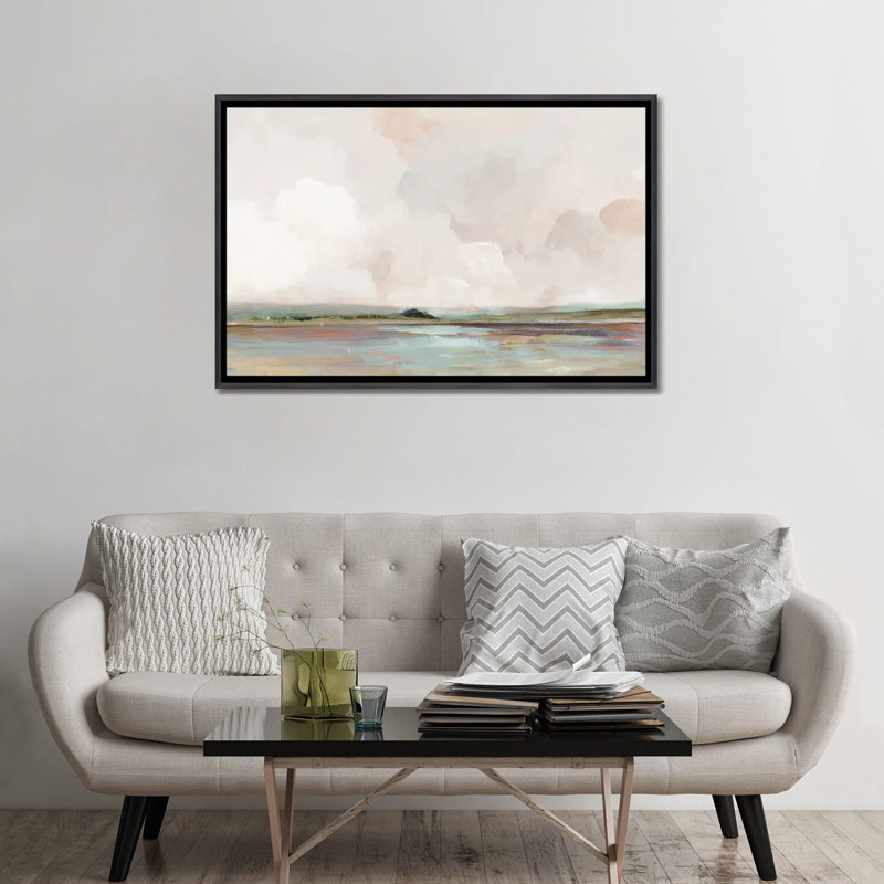 Lever de soleil rose, Toile encadrée flottante noire patinée, Pas de tapis, H 32 po x l 48 po x P 1,5 po