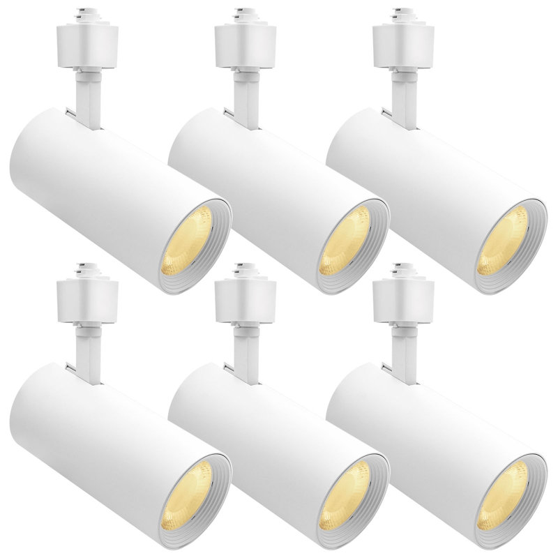 Luminaire sur rail DEL Luxrite 3 pouces, 5CCT, CRI90, 30W, 2300LM, inclinable réglable 358 ° + 90 °, têtes d'éclairage sur rail de type H, à intensité variable, ETL, paquet de 6 rond blanc