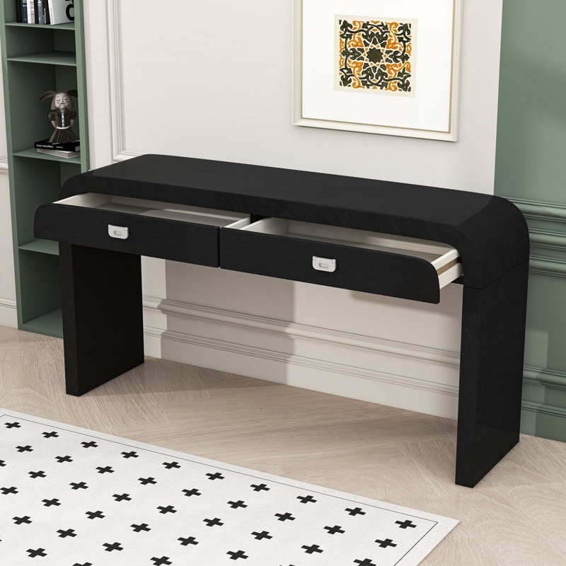 Console en bois avec 2 grands tiroirs, Noir