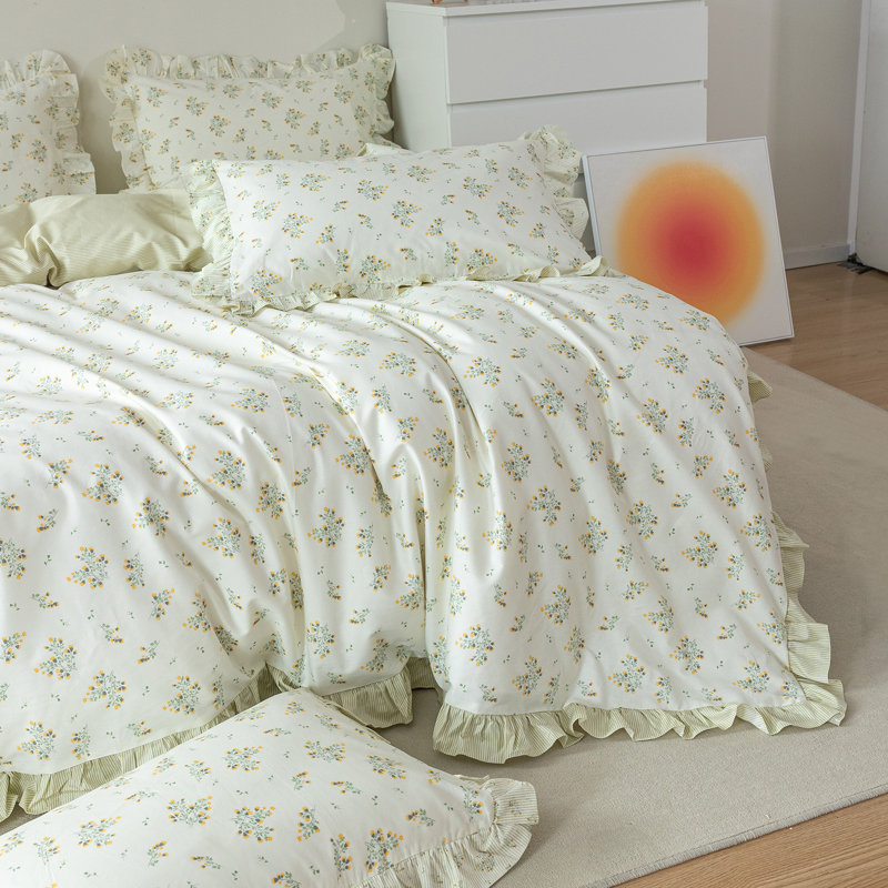 Chic 100% Cotton Flower Printed Duvet Cover Set, Twin Duvet Cover + 2 Standard Pillowcases, Floral 10