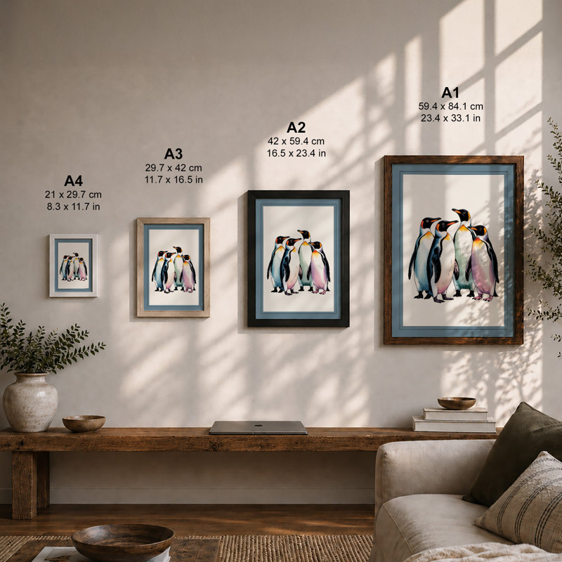 Emperor Penguins Together Coastal - Print, Unframed, A3 - 42.0 x 29.7 cm