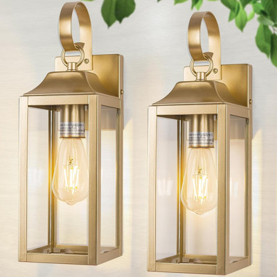 2 Pack Outdoor Light Fixtures Wall Mount 15 Inch Gold for House Porch Lights Outdoor Exterior Wall Sconces Waterproof Modern Wall Lanterns Clear Glass Outside Lights for Garage Front Door