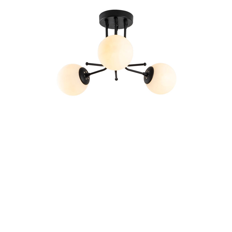 Lustre industriel scandinave, structure en métal noir, 18,9 po de diamètre x 13,4 po de hauteur | 3 x douilles E27 (40 W maximum) | Bouchon en verre élégant, classé IP20 | Parfait pour le salon, la salle à manger et les décorations modernes