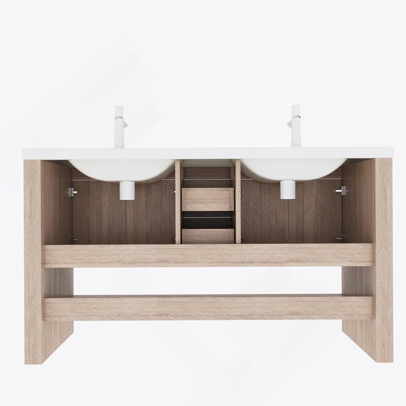Lavabo de salle de bain 60 "sans armoire, avec une seule cuve en acrylique blanc