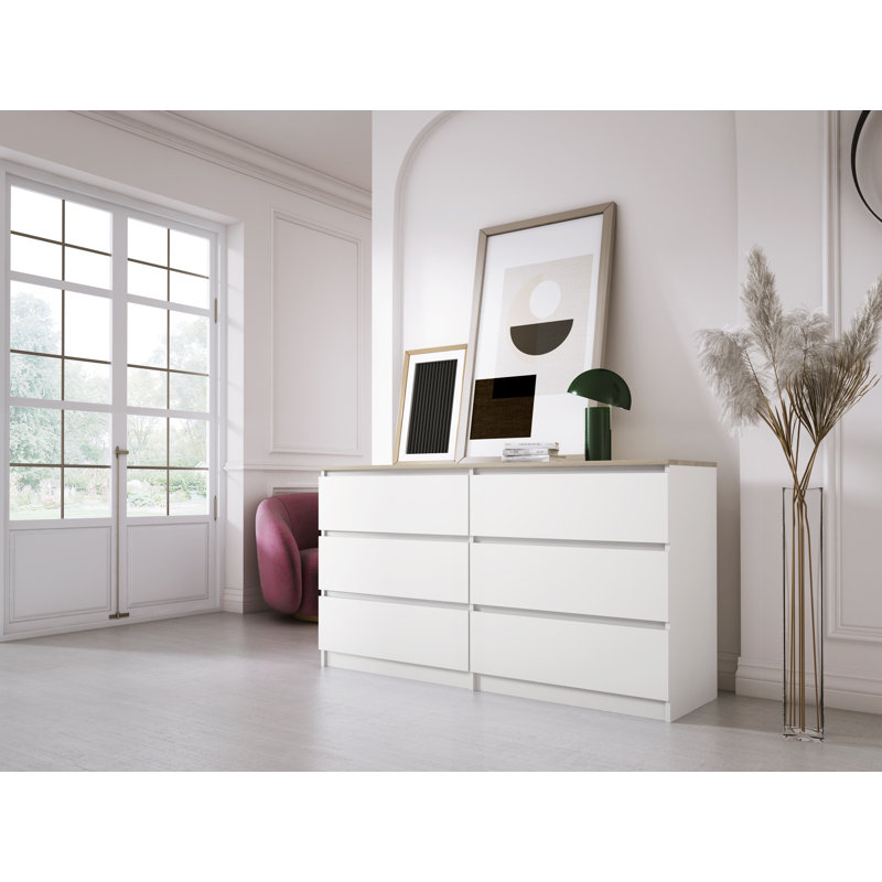 Melby 140cm W 6 - Drawer Chest of Drawers, White/Oak