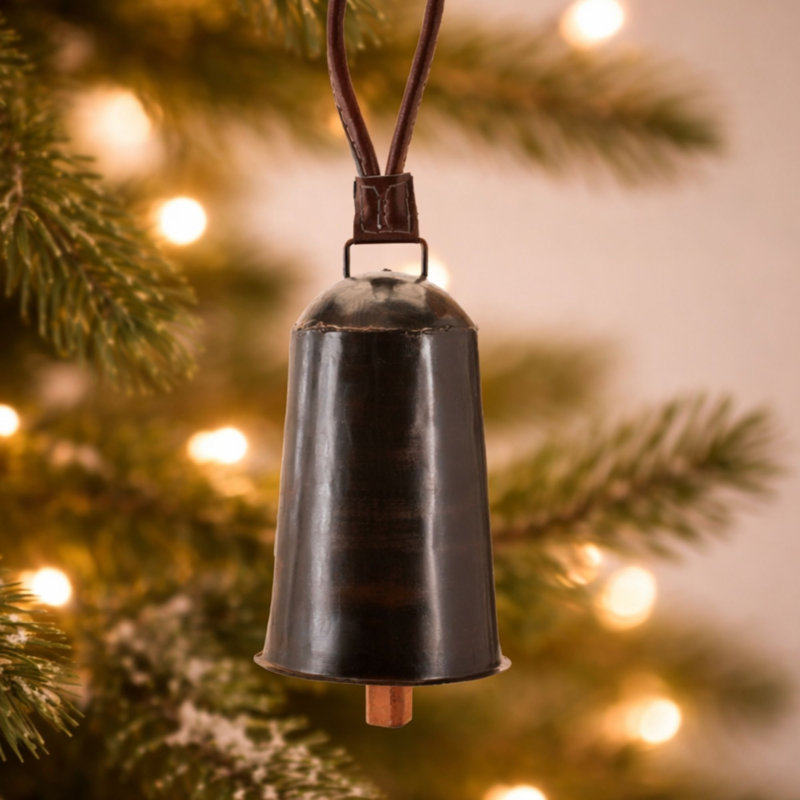 Cloche suspendue en fer rustique avec sangle en cuir (ensemble de 2)