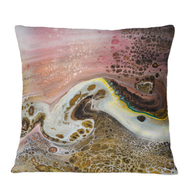Coussin décoratif blanc avec art liquide blanc et rose - imprimé moderne
