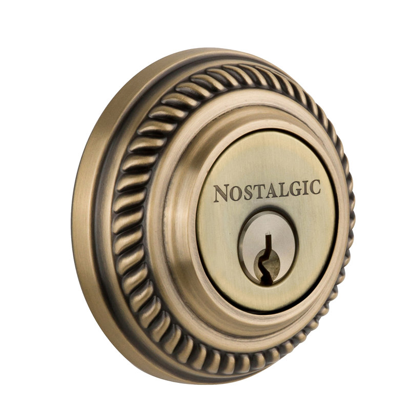 Nostalgic Warehouse Rope Rosette Double Cylinder Deadbolt, Antique Brass