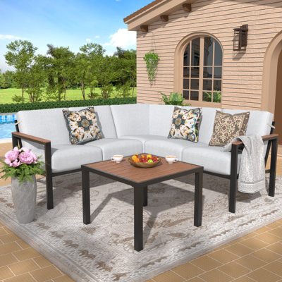 6 Pieces Patio Fauxwood Armrest Furniture Set With Thick Olefin Cushions