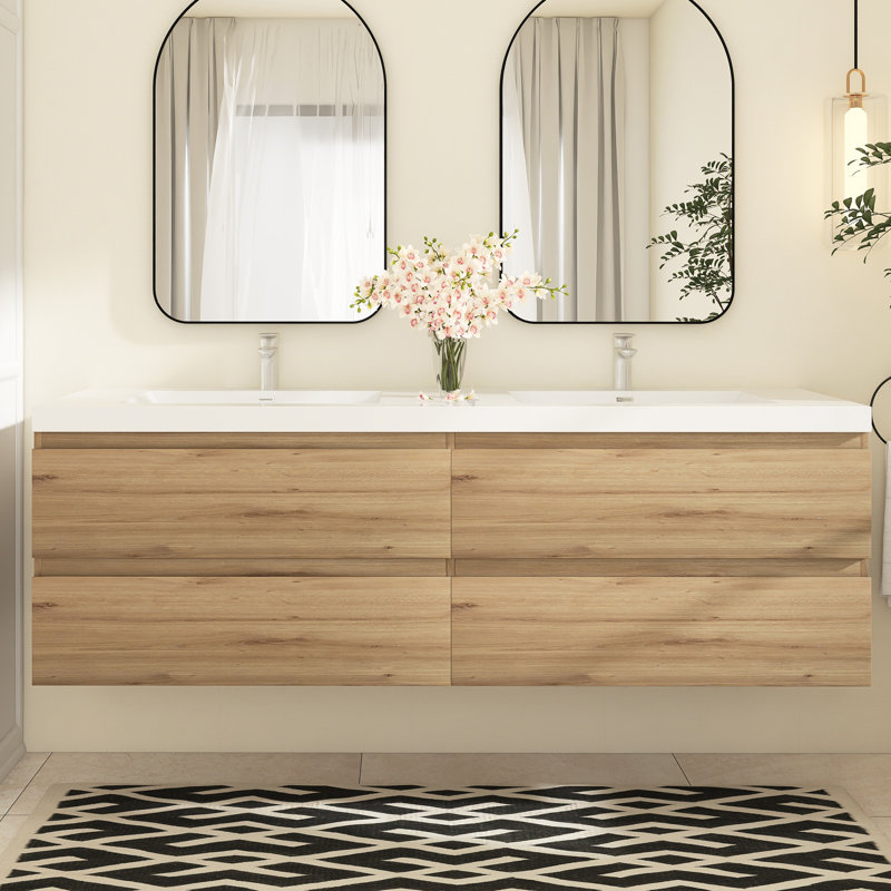 Ensemble de meuble-lavabo double 71 po Emit, Chêne