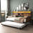 Twin Daybed with Trundle, Storage Shelves, Study Desk, and LED Charging Station for Space-Smart Living.-1912443470