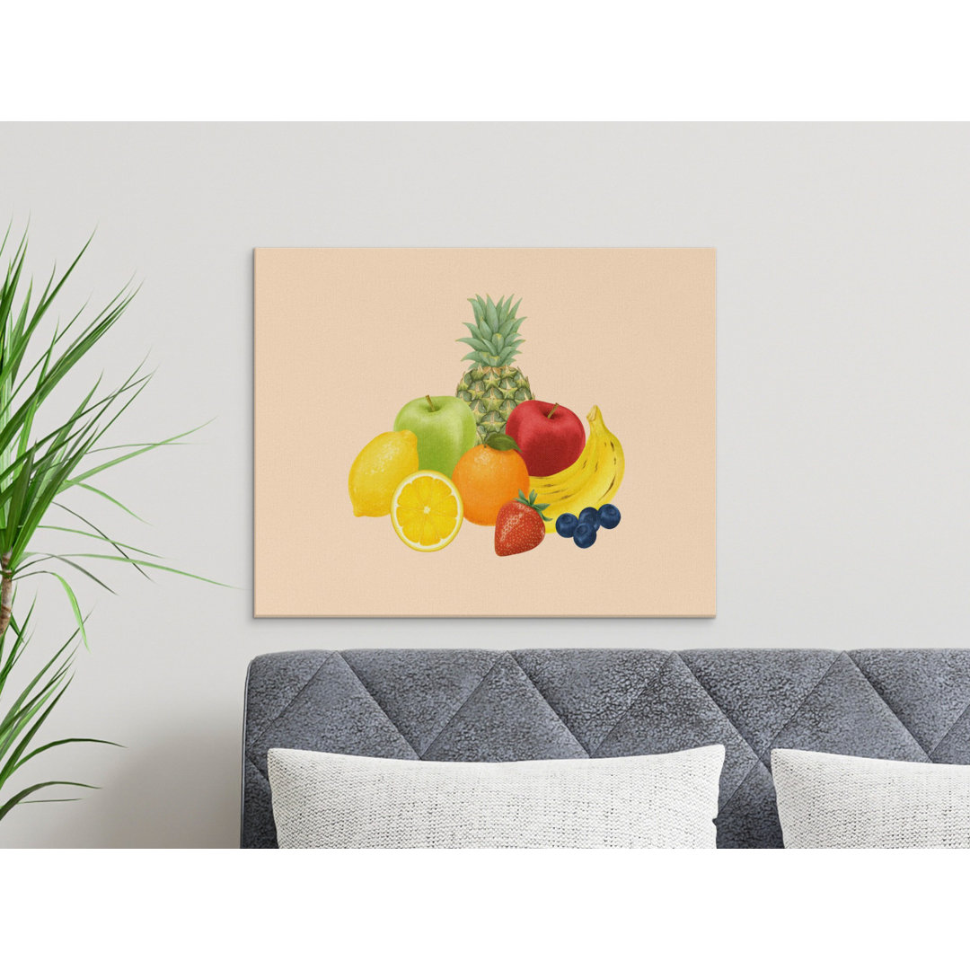 Vibrant Fruit Kitchen Canvas Wall Art, Colorful Healthy Food Print for Modern Home Decor, Fresh Produce Illustration Gift