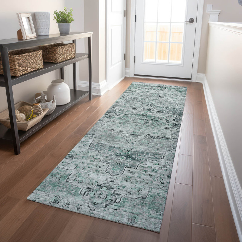 Machine Washable Indoor/Outdoor Xhevrie Teal Rug, Runner 2'3" x 7'6"