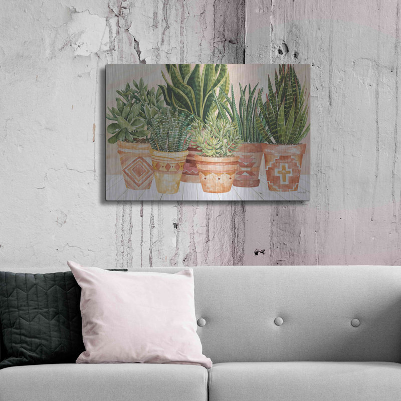 «Aztec Pots Plants» par Cindy Jacobs, art mural en métal, 16 po x 12 po, H 24 po x l 36 po