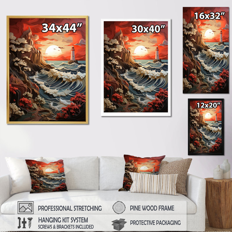 «Coastal Seaside Harmony Papercut», reproduction sur toile, H 32 po x l 16 po x P 1 po, Toile tendue