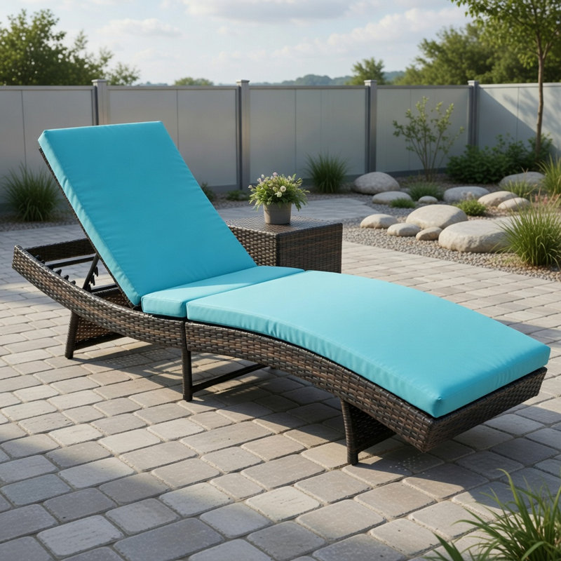 Adjustable Folding Rattan Chaise Lounge Chair with Removable Turquoise Cushion – Outdoor Patio, Poolside & Deck Lounger – 400 lb Capacity